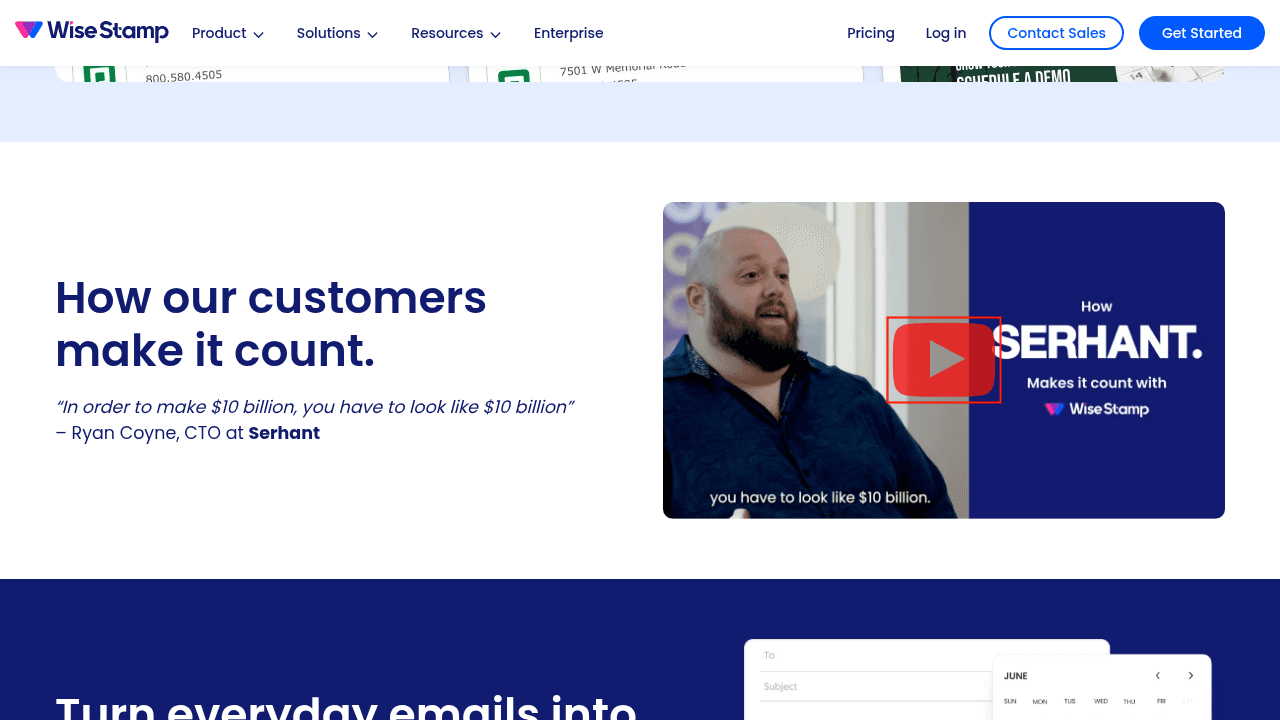 Page d'accueil de WiseStamp, outil de signature email