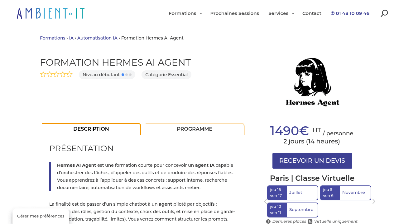Formation Hermes AI Agent d'Ambient IT