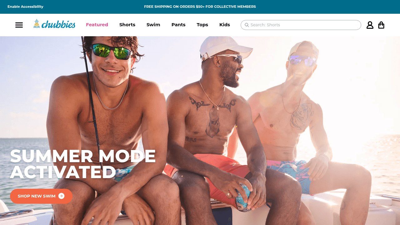 Capture d'écran du site de la marque Chubbies