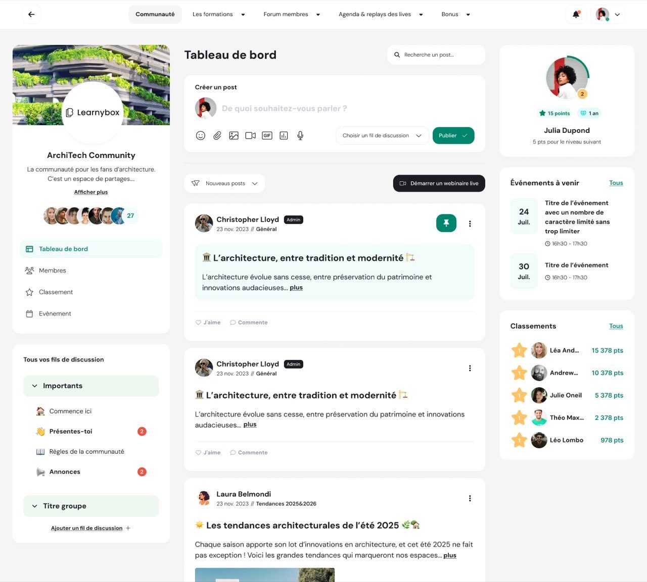 Espace communauté LearnyBox côté apprenant