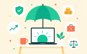 Devenir freelance sans risque : poste de travail protégé par un parapluie
