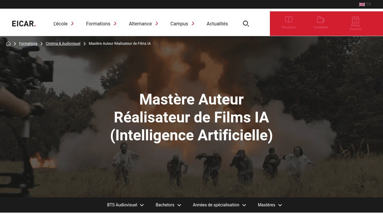 Capture d'écran du Mastère Films IA de l'EICAR