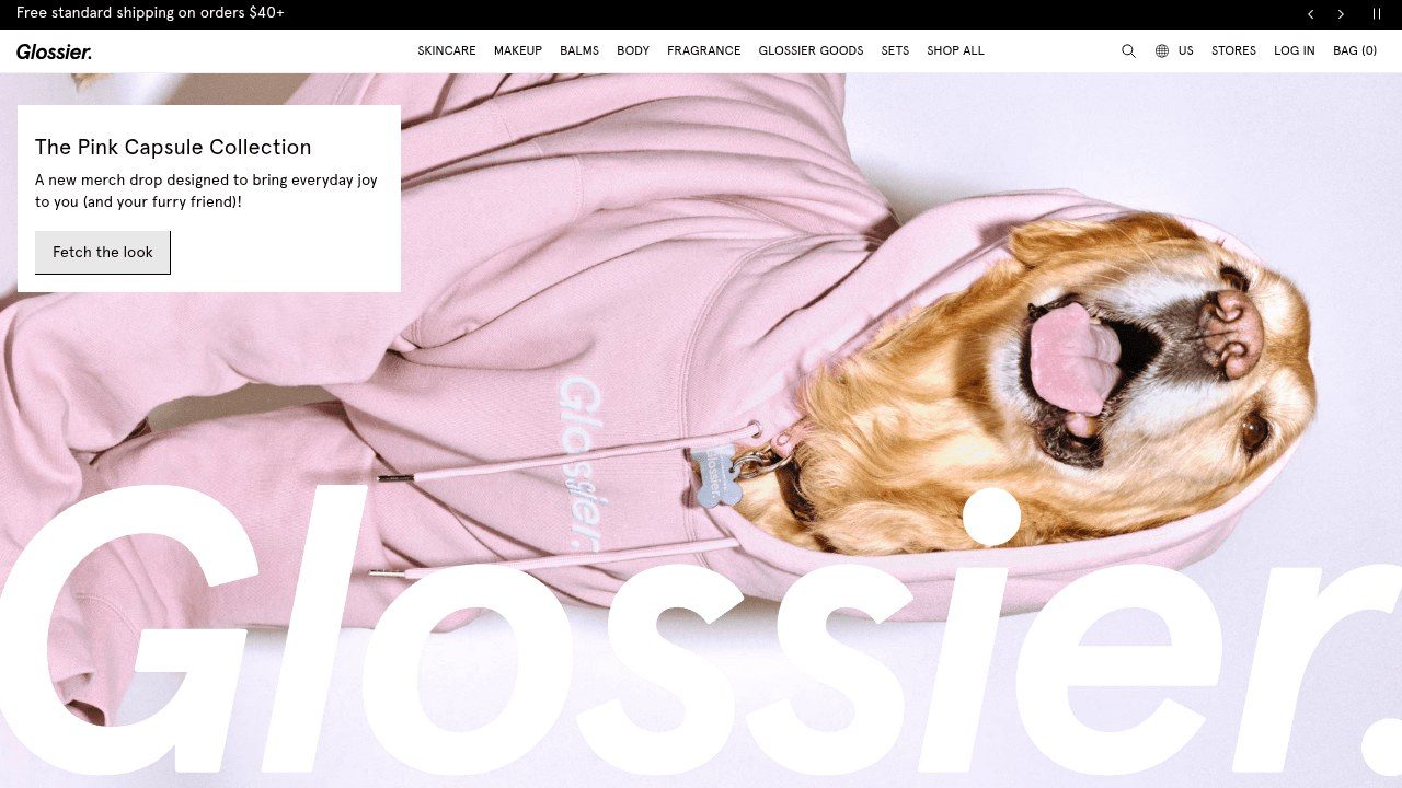 Capture d'écran du site de la marque Glossier