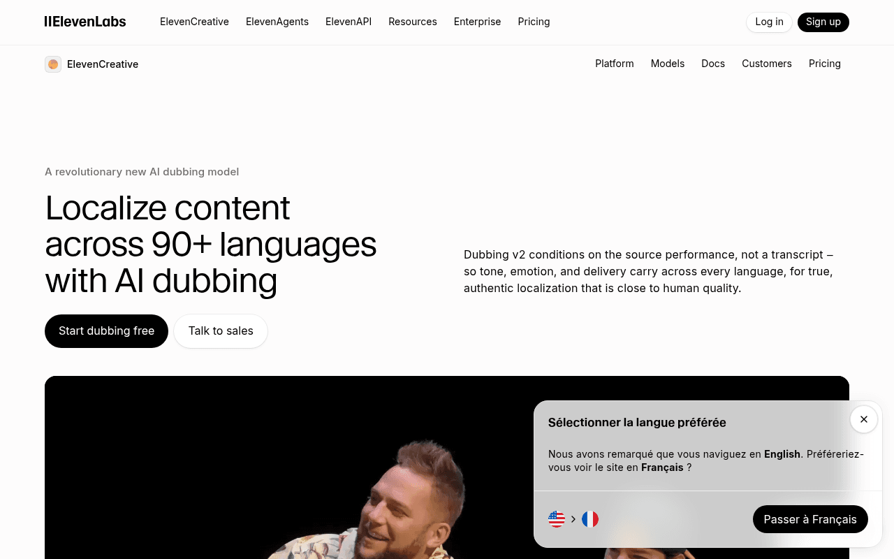 Capture d'écran de ElevenLabs