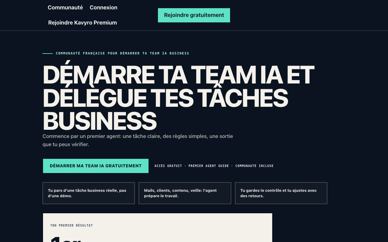 Page d'accueil de Kavyro, la communauté française de formation sur Hermes Agent