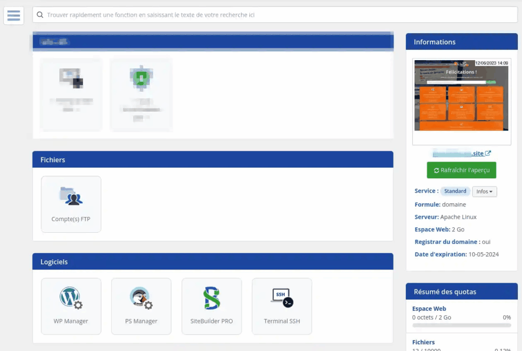 Le panneau d'administration de LWS