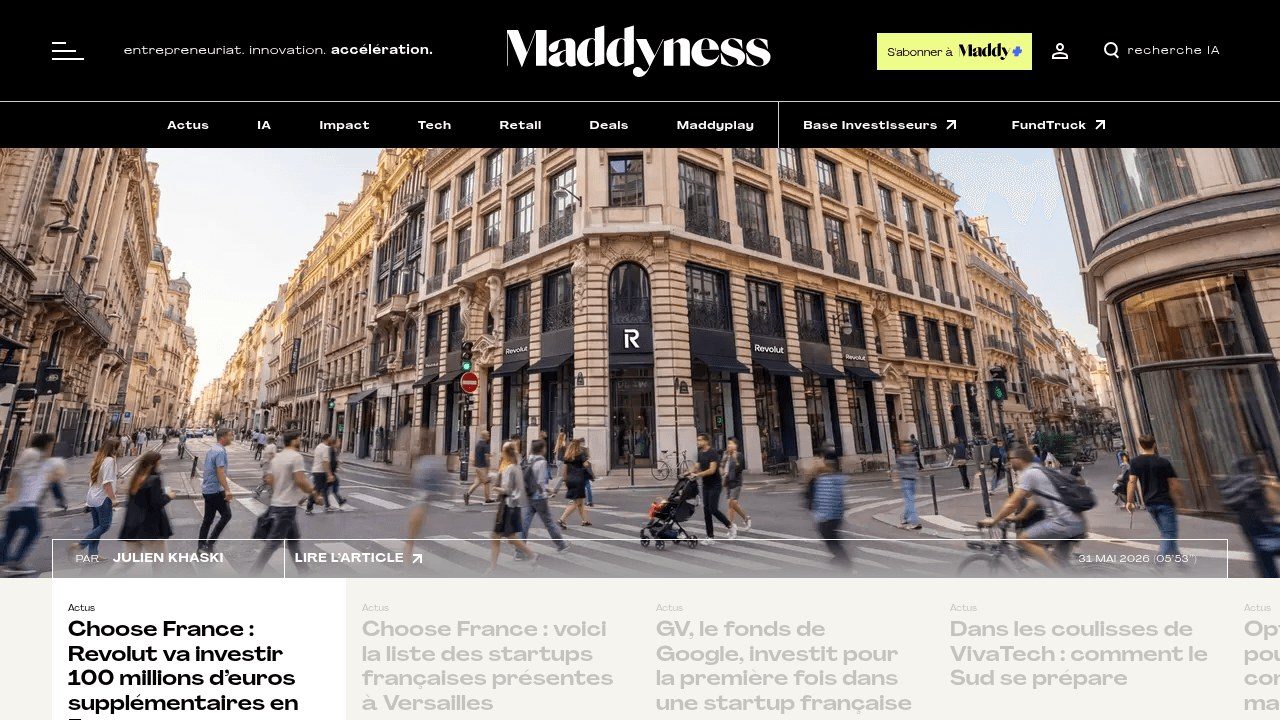 Capture d'écran du site de la newsletter Maddyness