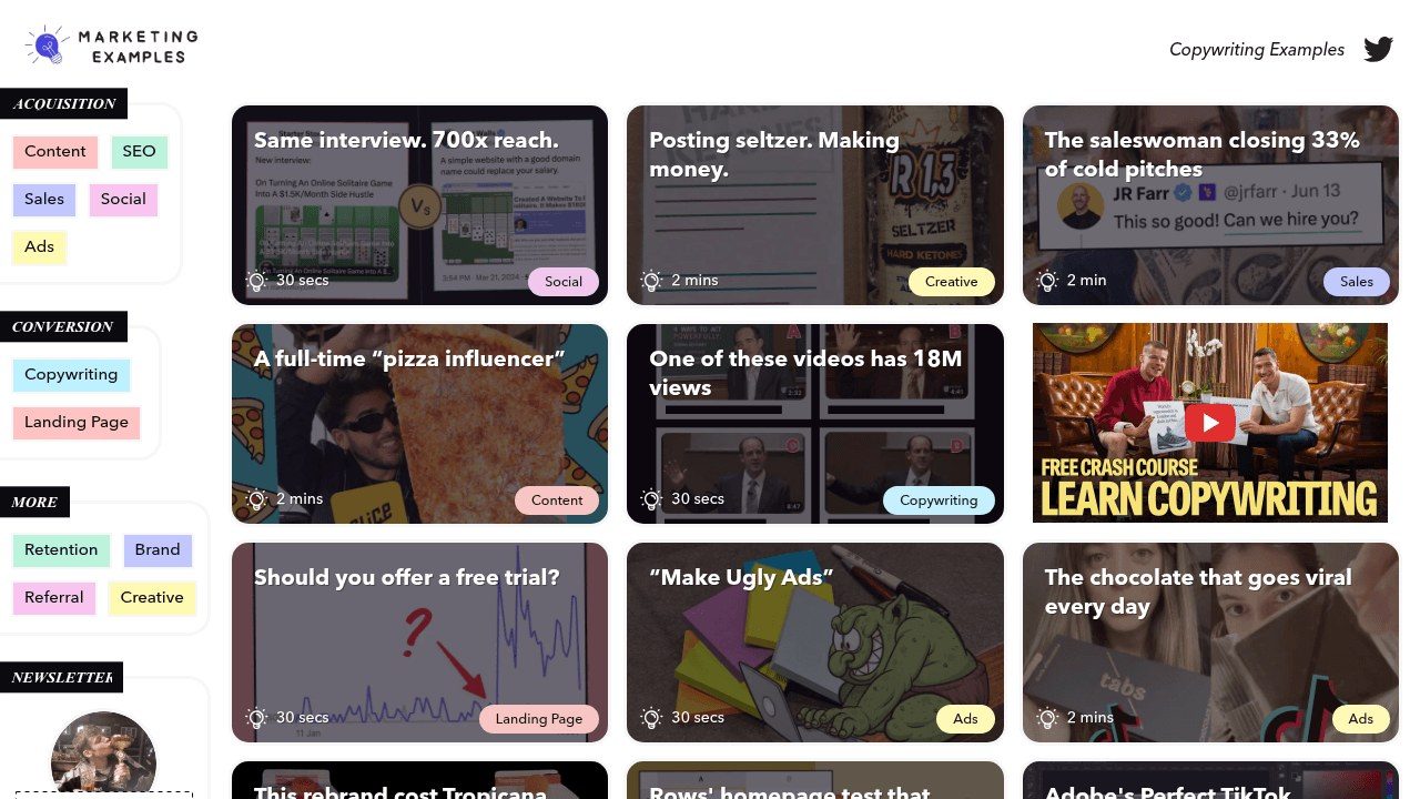 Capture d'écran du site Marketing Examples de Harry Dry