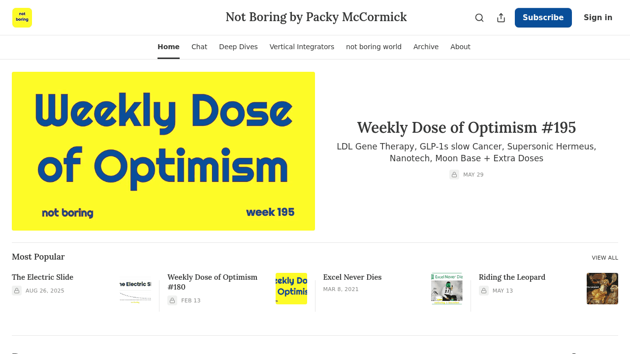 Capture d'écran de la newsletter Not Boring de Packy McCormick