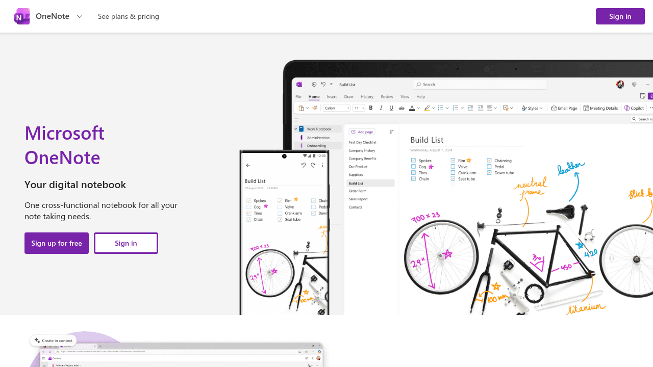Capture d'écran de Microsoft OneNote