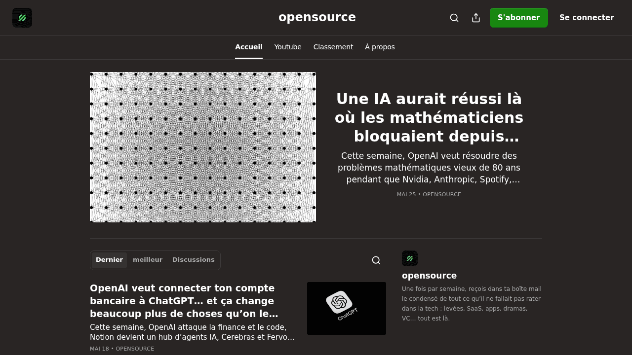 Capture d'écran de la newsletter Opensource