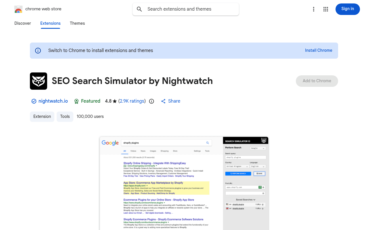 Capture d'écran de SEO Search Simulator by Nightwatch