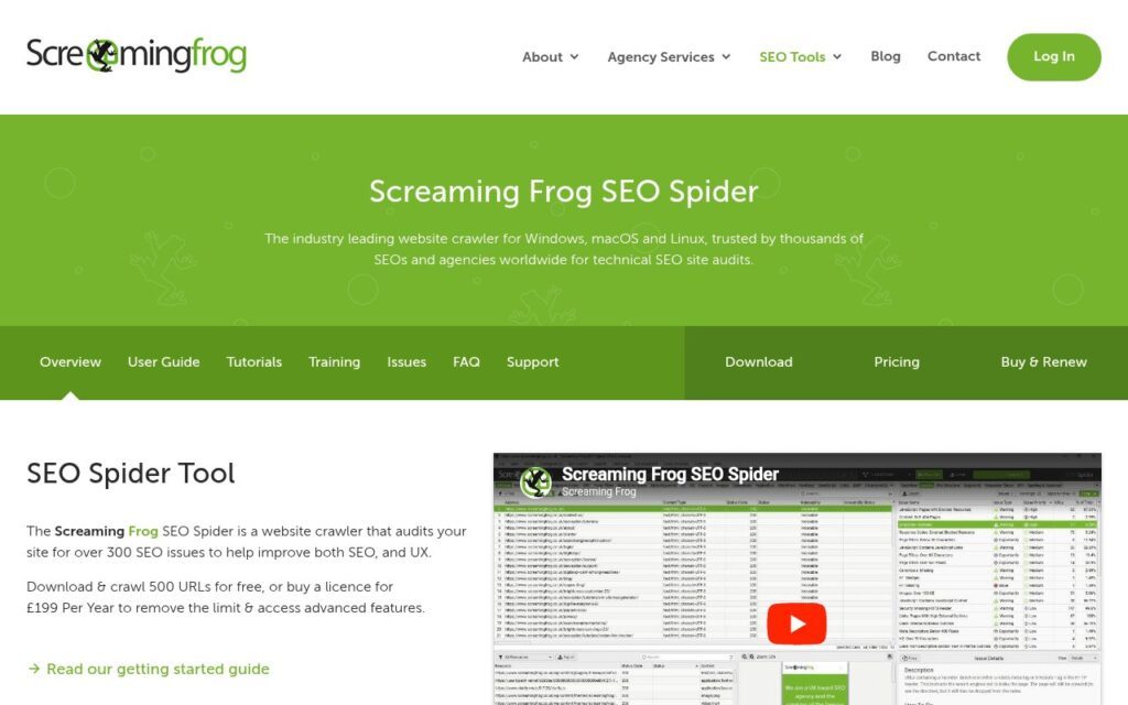 Capture d'écran de Screaming Frog SEO Spider
