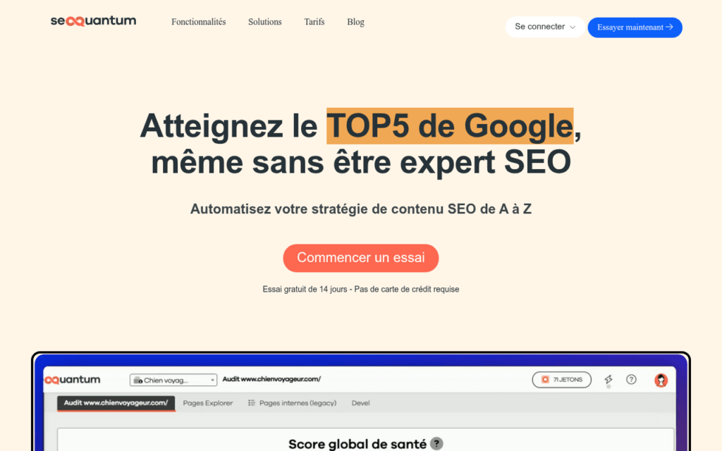 Capture d'écran de SEOQuantum