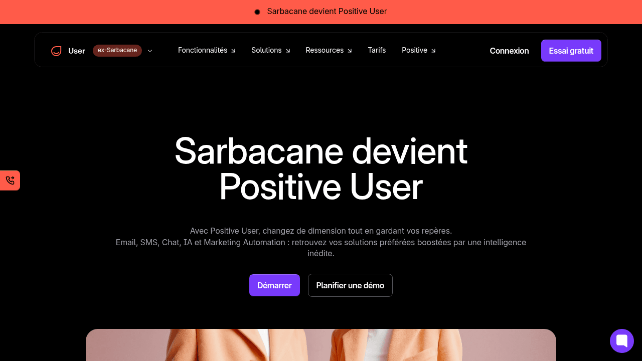 Capture d'écran du nouveau site Positive User (ex-Sarbacane)