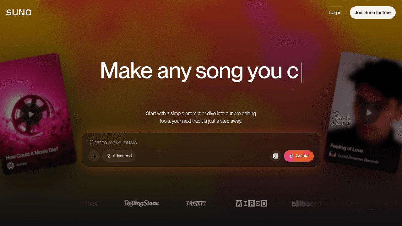 Interface de Suno AI