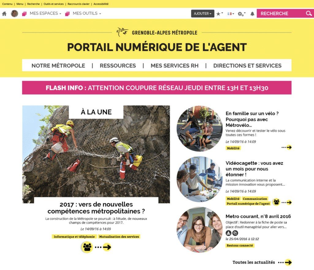 Exemple d'intranet d'entreprise : le portail de Grenoble-Alpes Métropole