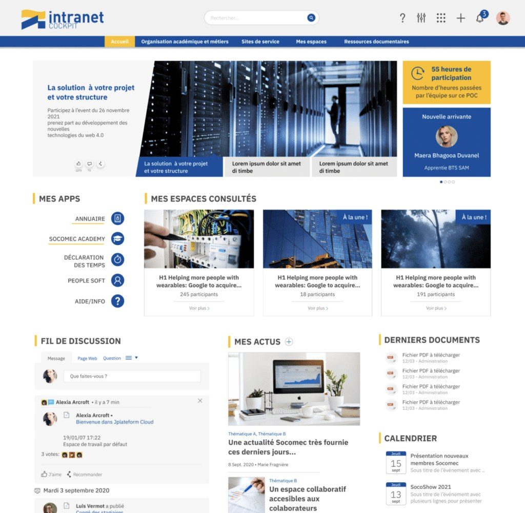 Exemple d'intranet d'entreprise : Cockpit de Socomec