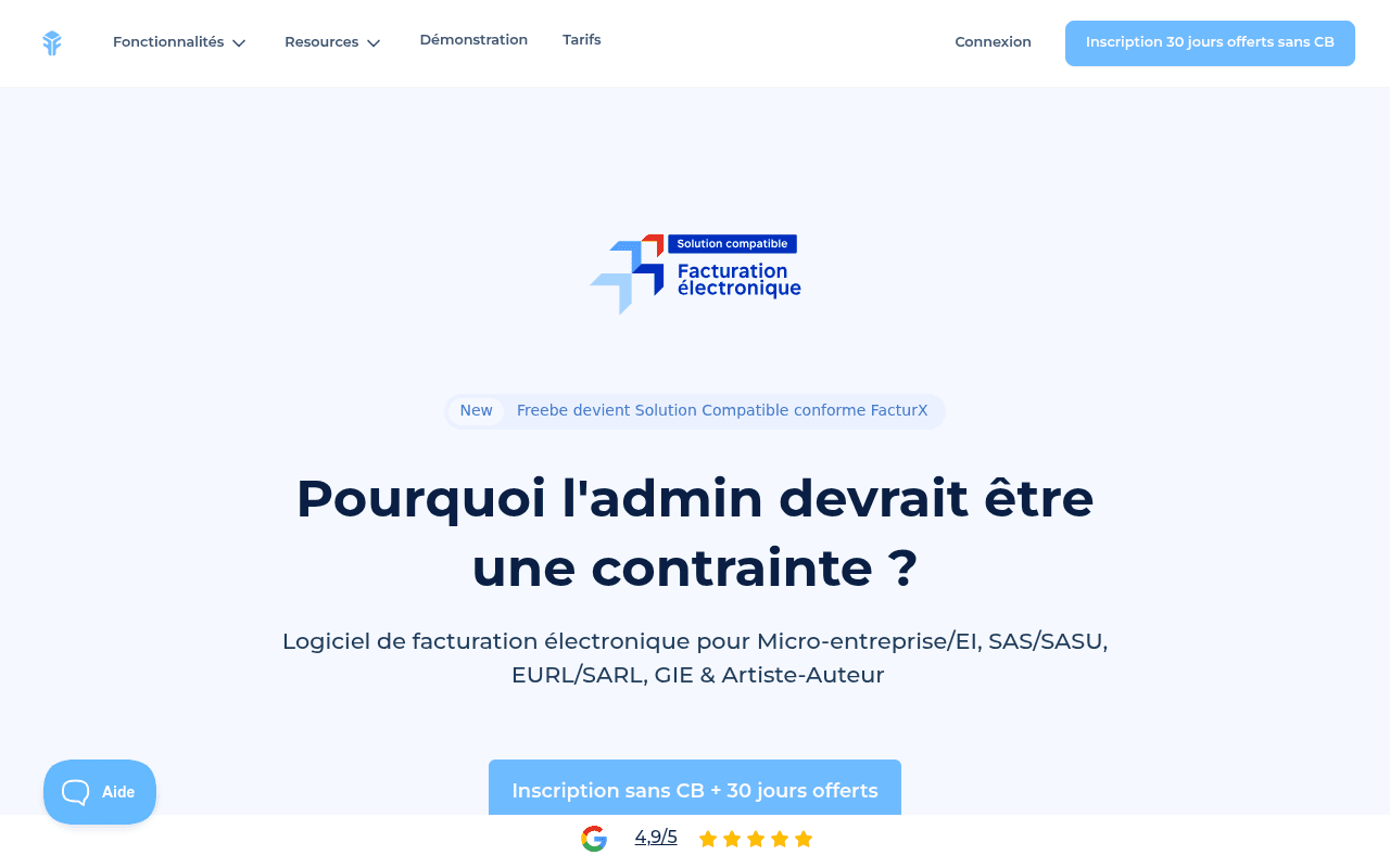 Capture d'écran du site Freebe
