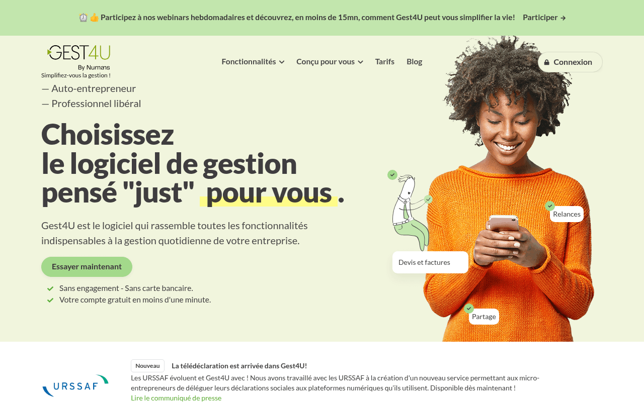 Capture d'écran du site Gest4U