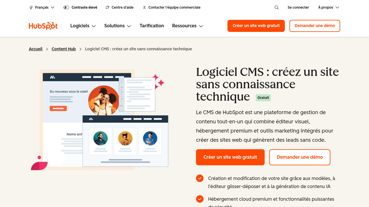 Hébergement web gratuit HubSpot Content Hub