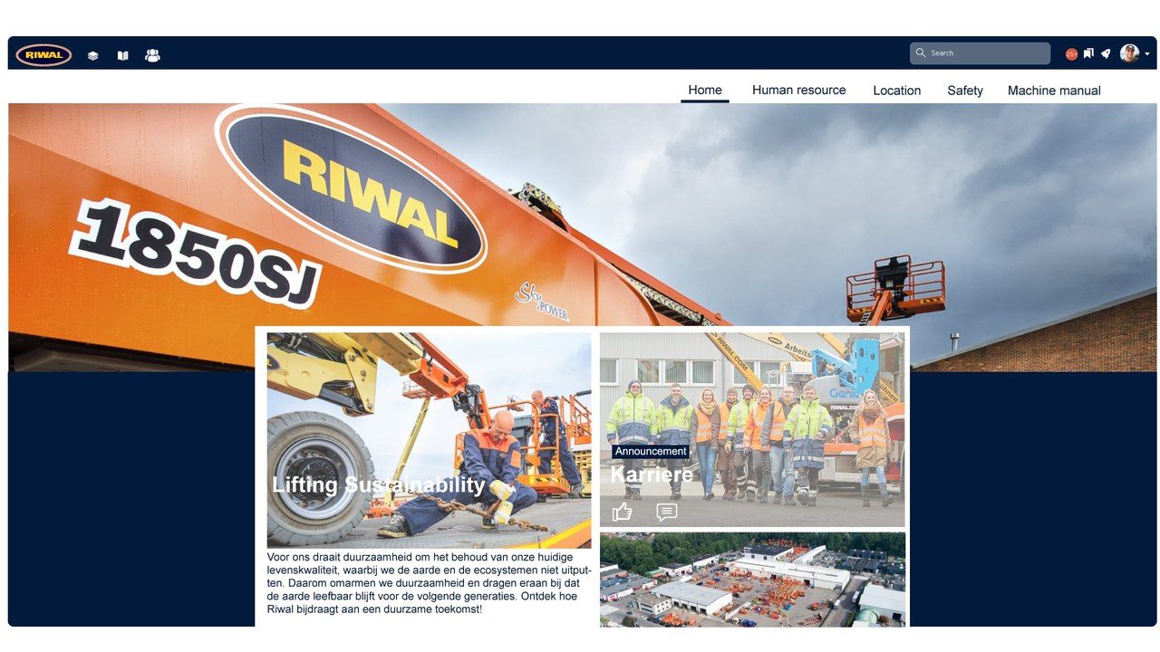Exemple d'intranet d'entreprise : la page d'accueil de Riwal