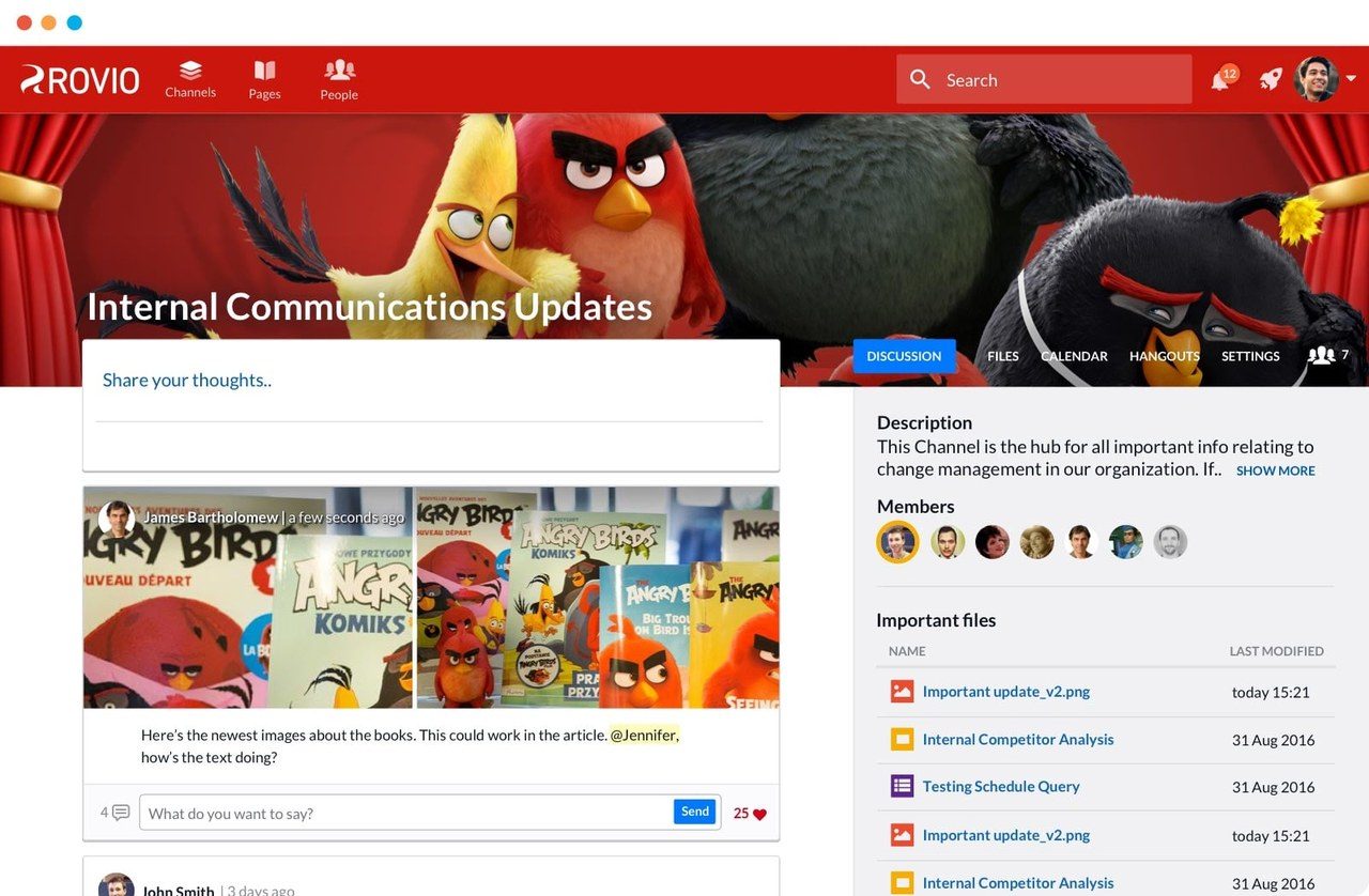 Exemple d'intranet d'entreprise : le channel interne de Rovio (Angry Birds)