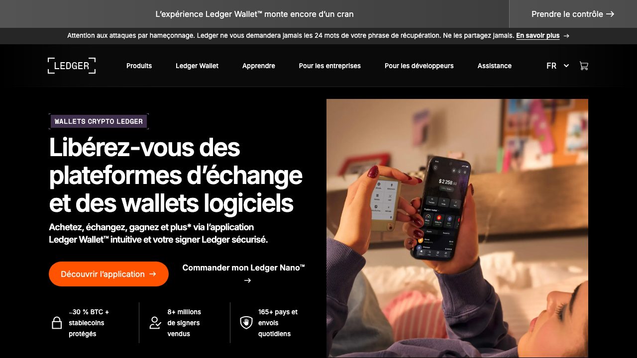 Page d'accueil française du site Ledger