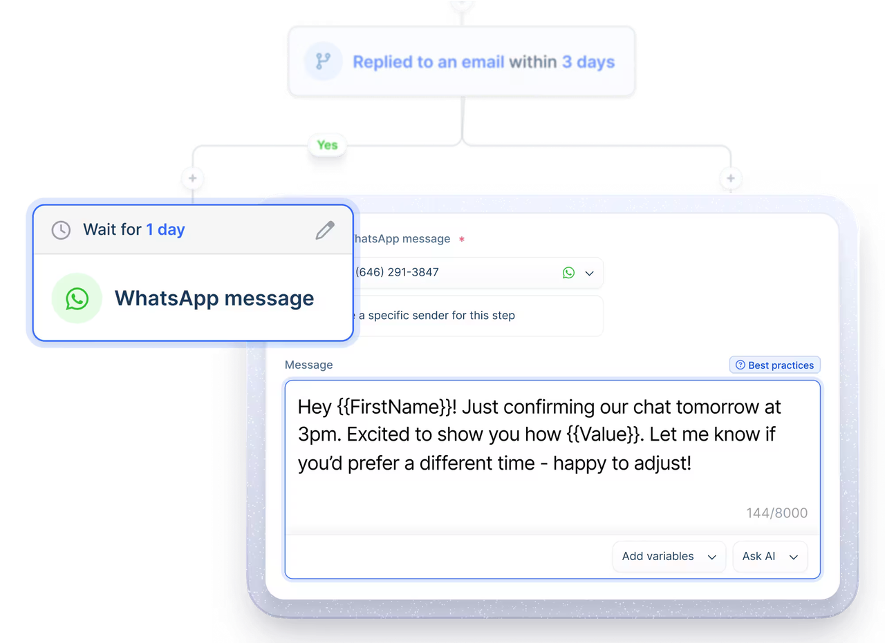 Séquence multicanale Lemlist avec condition et étape WhatsApp