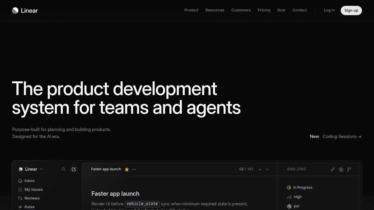 Page d'accueil du site Linear