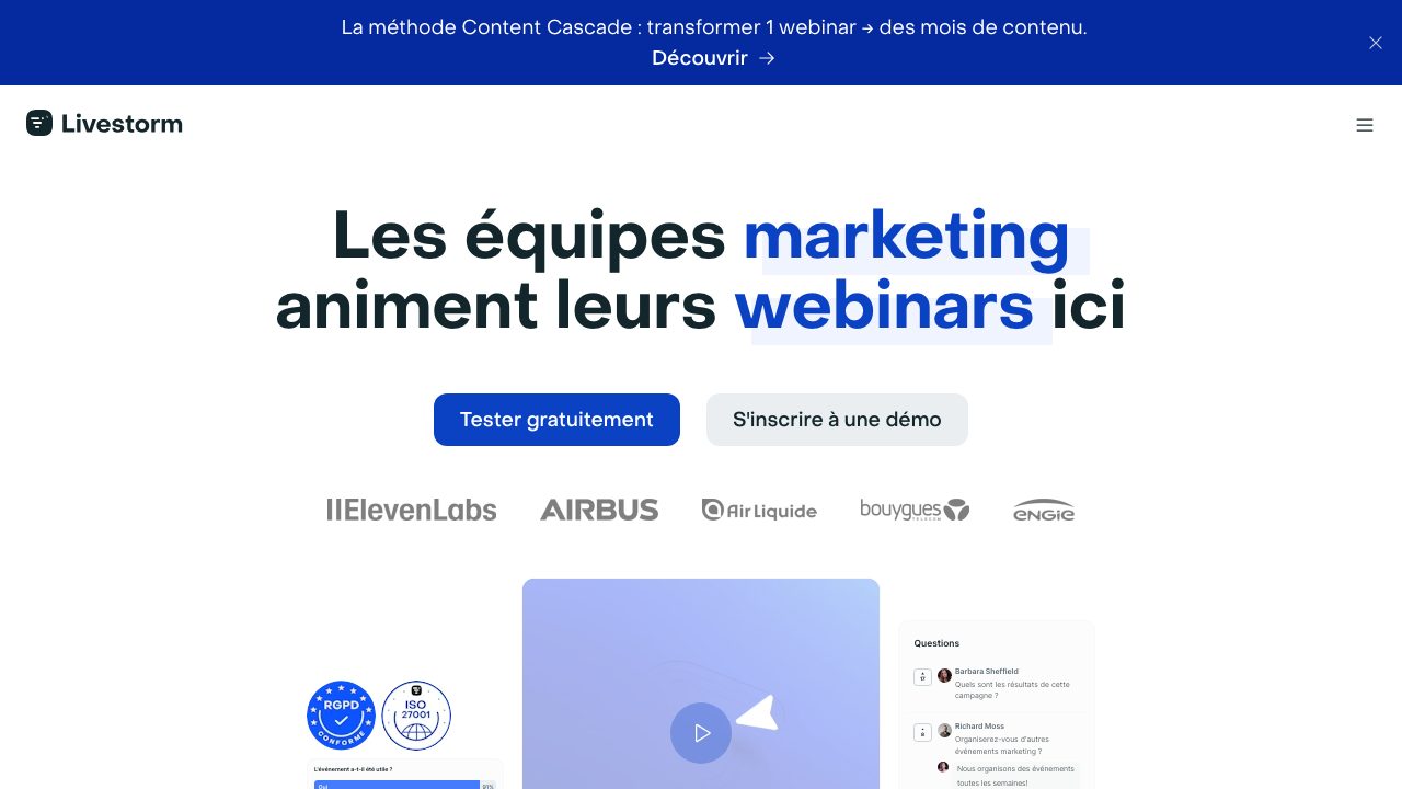 Page d'accueil française du site Livestorm