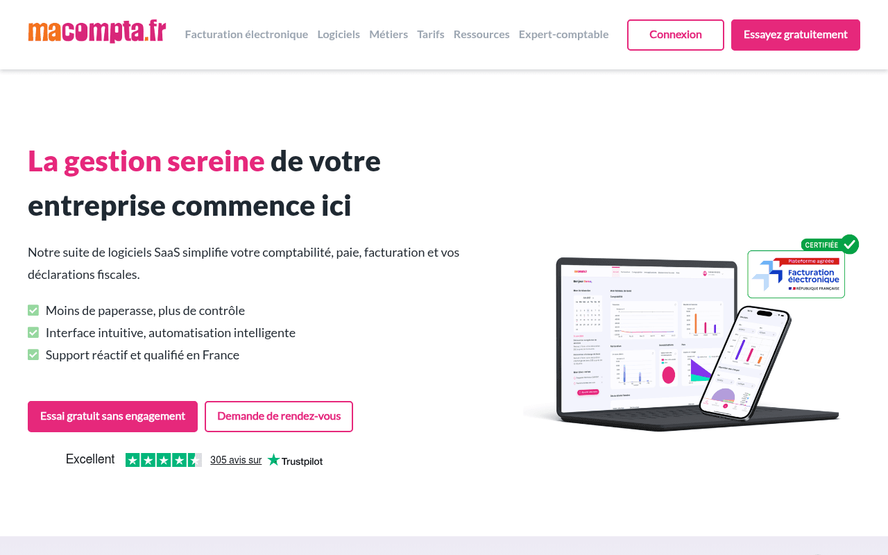 Capture d'écran du site Macompta.fr
