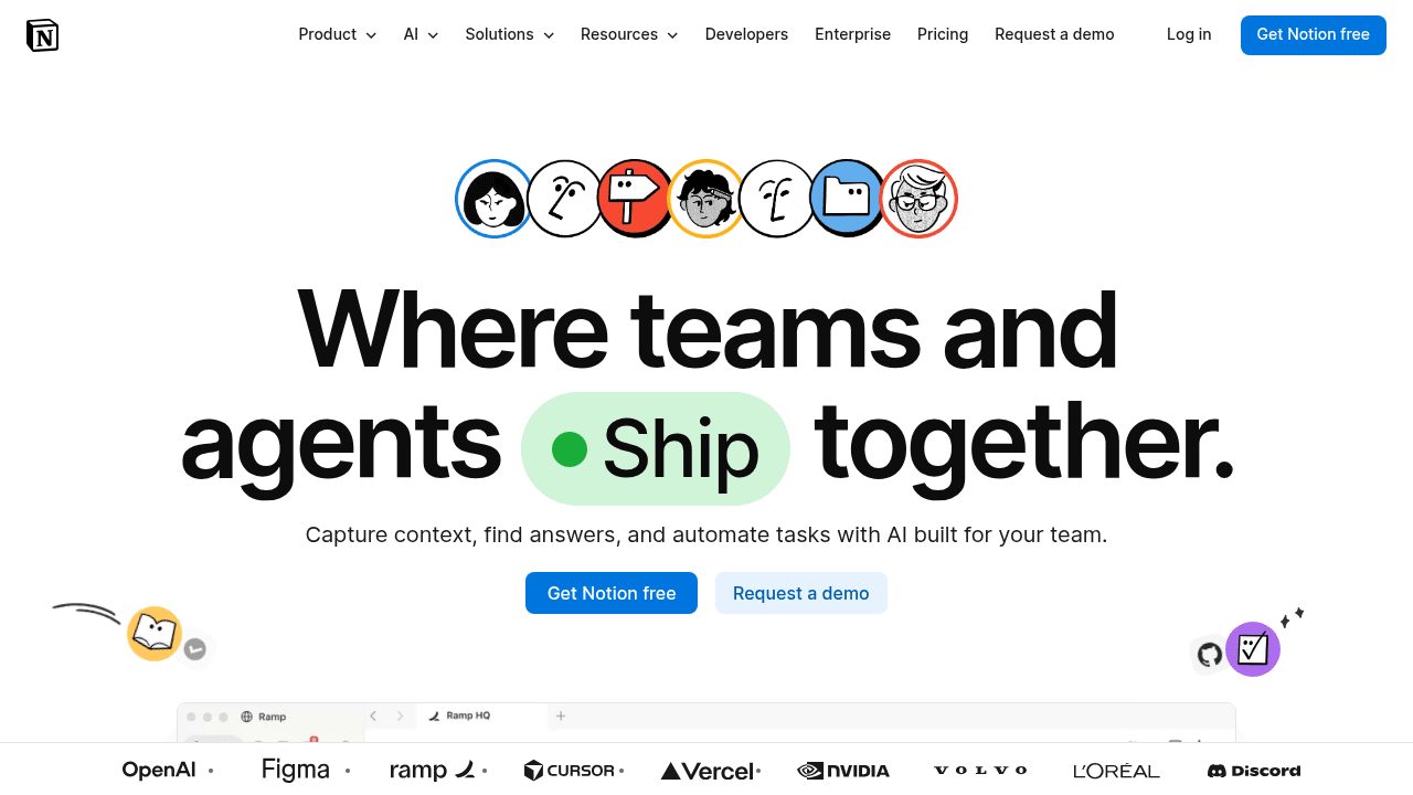 Page d'accueil du site Notion