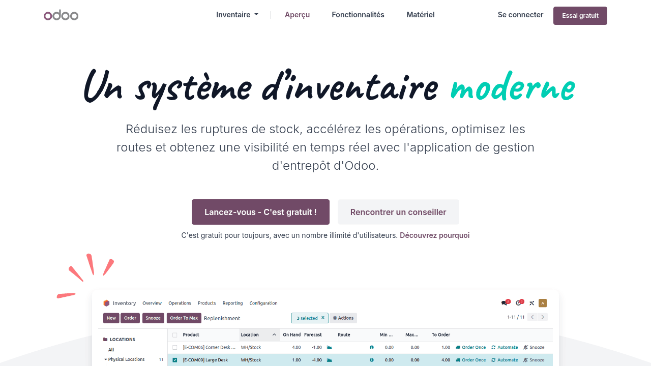 Capture d'écran d'Odoo Inventory