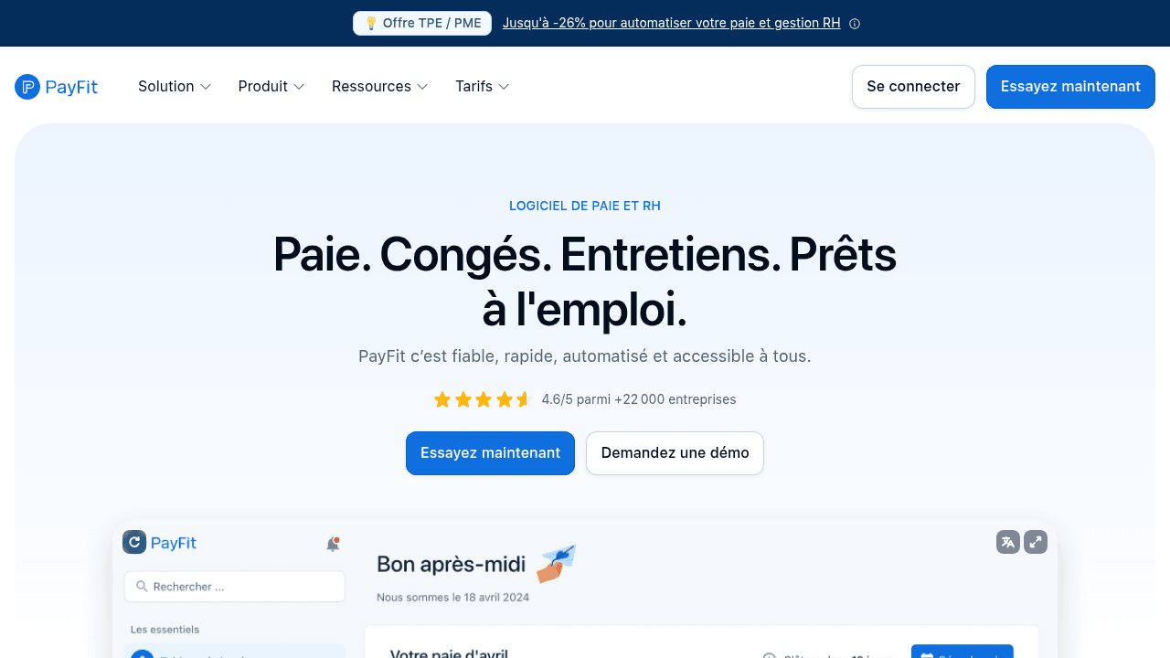 Page d'accueil du site PayFit