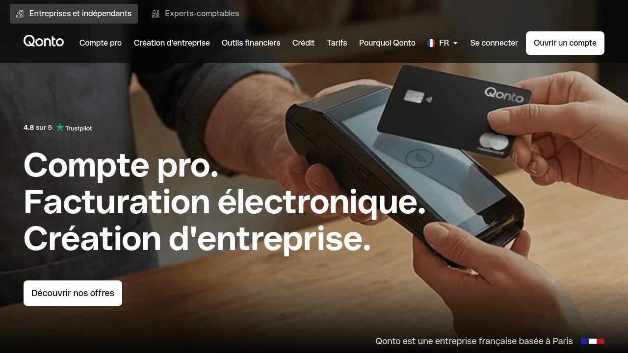 Page d'accueil du site Qonto