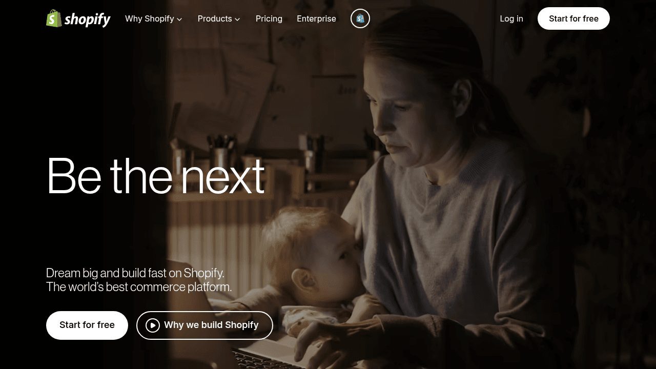 Page d'accueil du site Shopify
