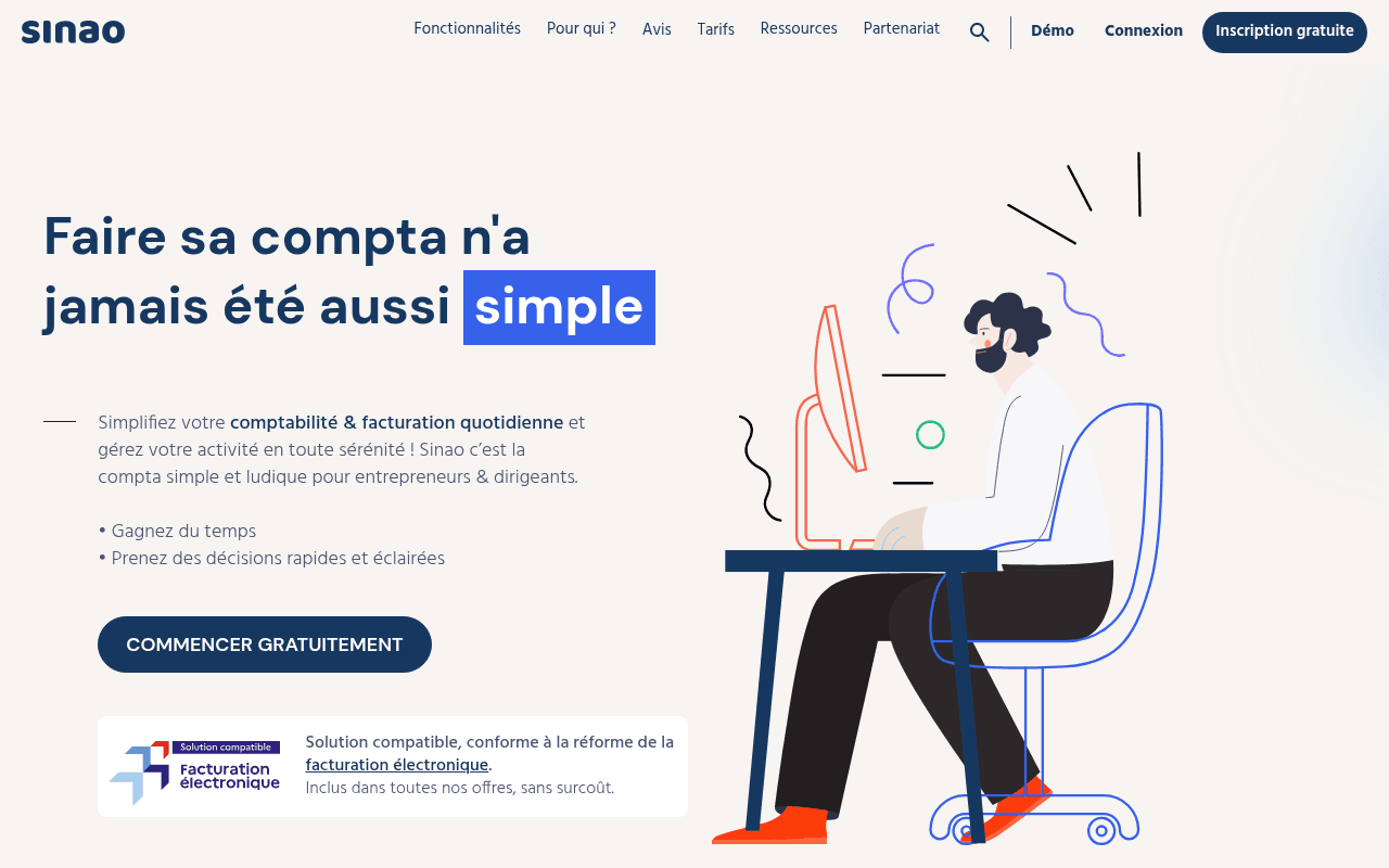 Capture d'écran du site Sinao