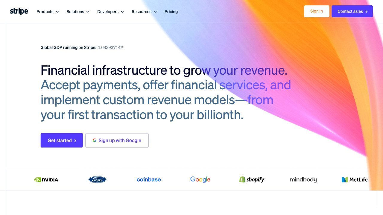 Page d'accueil du site Stripe