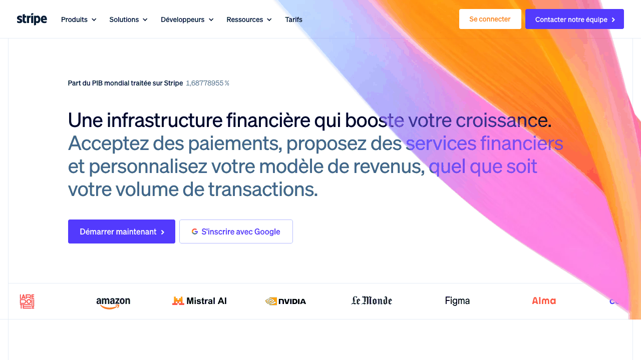 Page d'accueil de Stripe