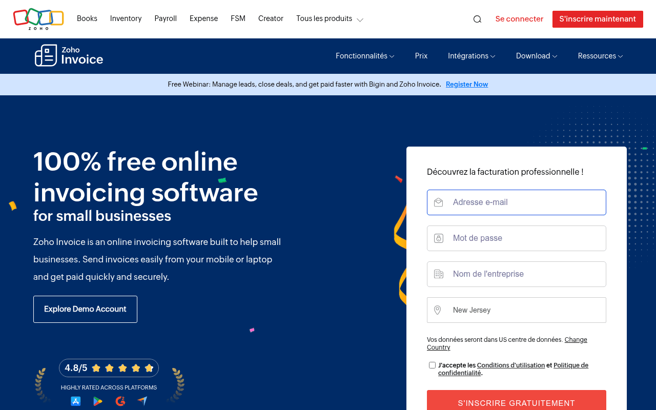 Capture d'écran de Zoho Invoice