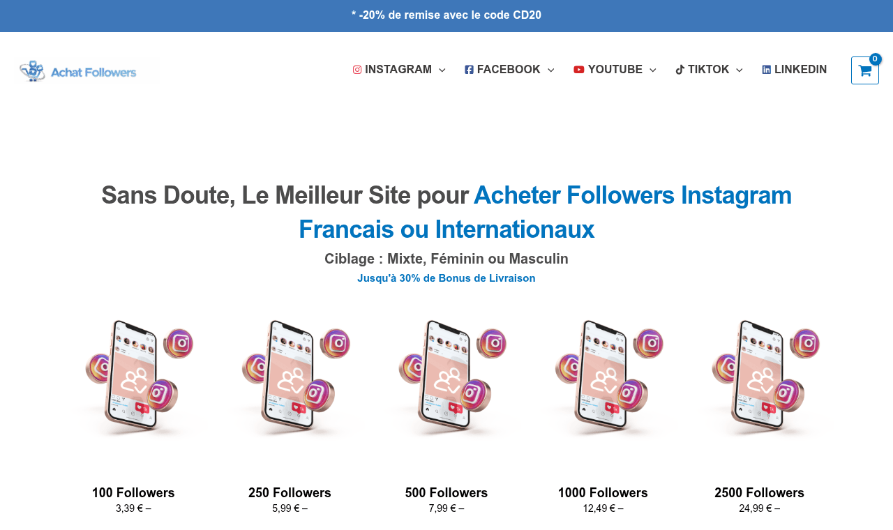 Grille tarifaire d'un site d'achat de followers Instagram