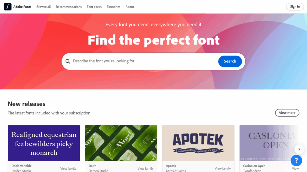 Capture d'écran d'Adobe Fonts