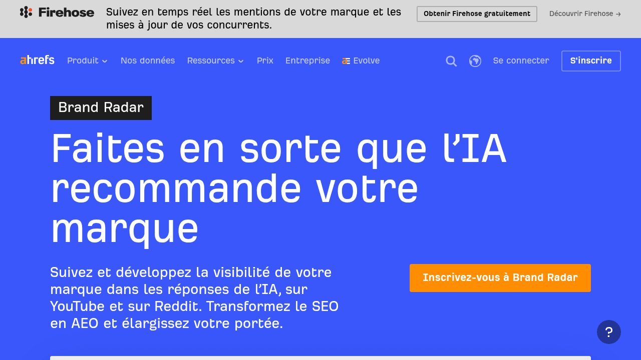 Capture d'écran de Ahrefs Brand Radar