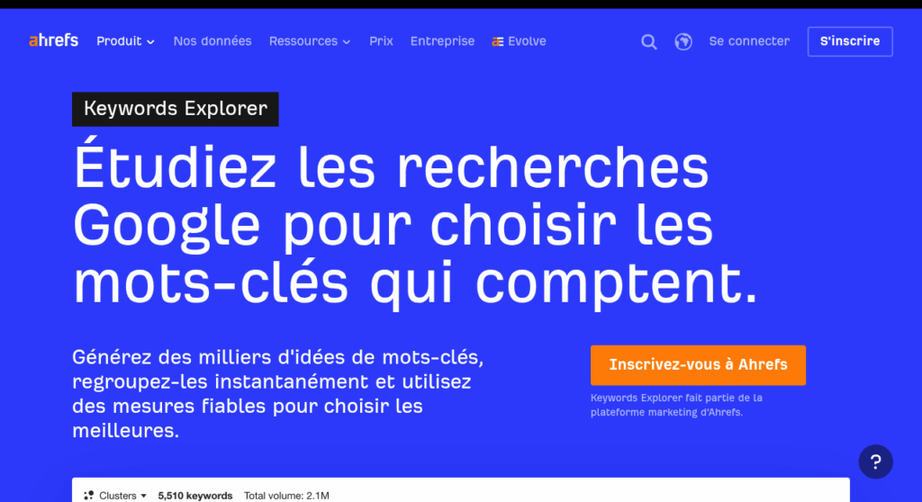 Capture d'écran d'Ahrefs