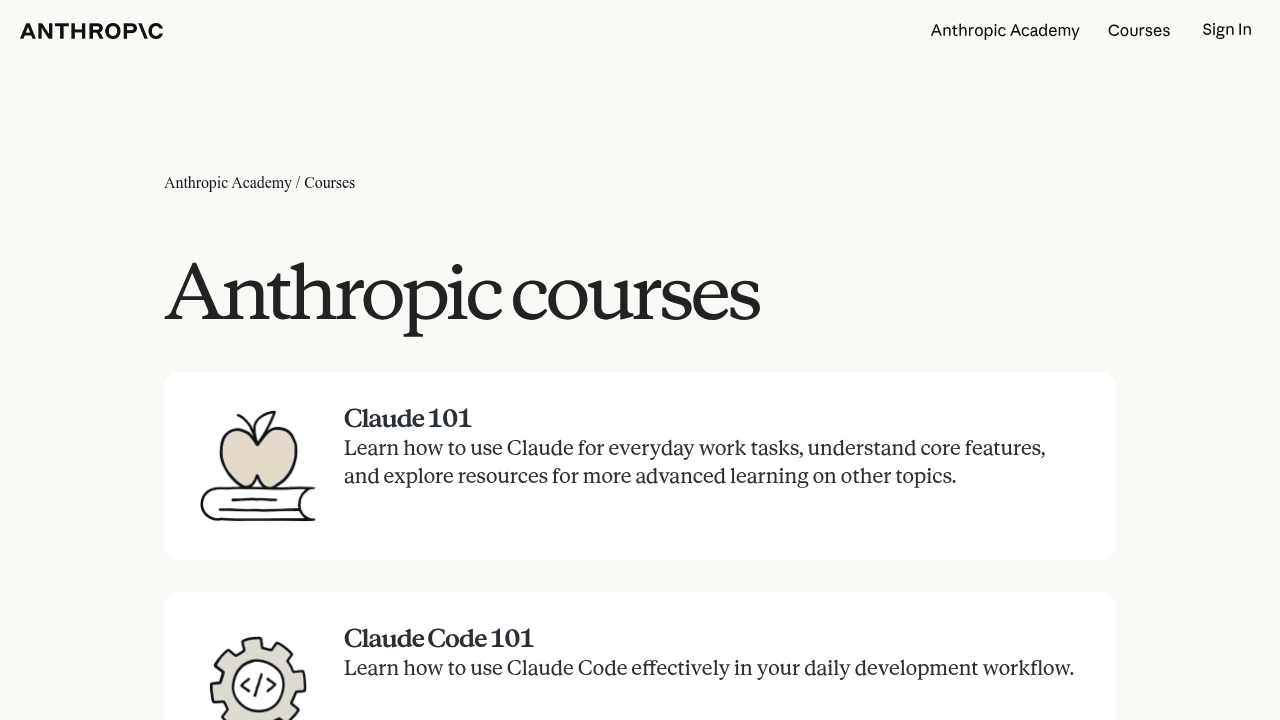 Catalogue de cours de l'Anthropic Academy