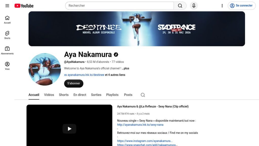 Chaîne YouTube de Aya Nakamura