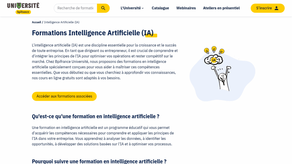 Capture d'écran des formations IA de Bpifrance Université