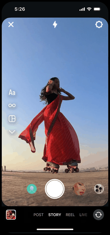 Caméra story Instagram avec les modes de création