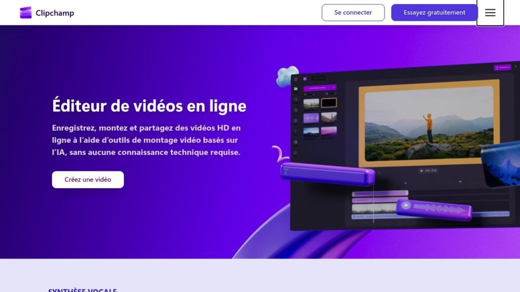 Capture d'écran de Microsoft Clipchamp